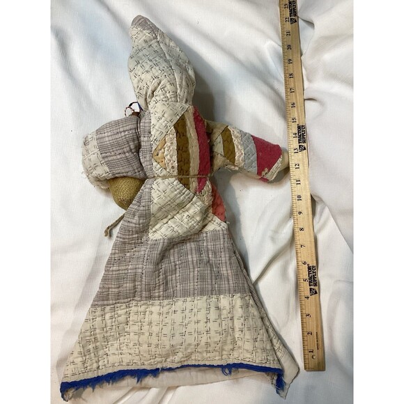 Vintage Folk Art Primitive Santa Claus Hand Made From A Quilt Patchwork Signed - Picture 9 of 16